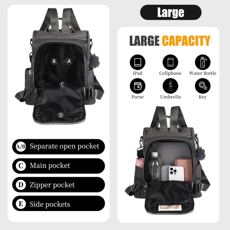 PINCNEL Women Backpack Purse Waterproof Nylon Anti-theft Rucksack Lightweight Shoulder Bag - Image 3